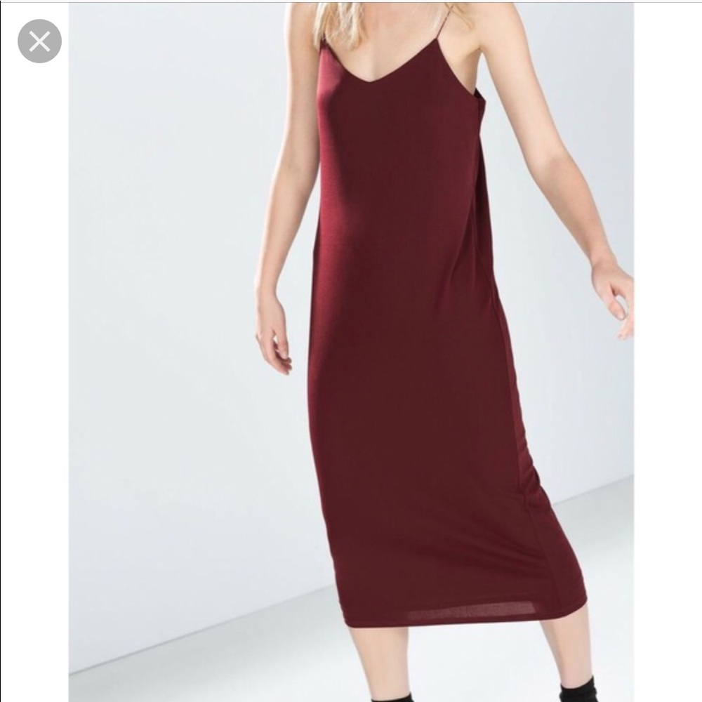 ZARA 90s Midi Slip Dress Burgundy XS Merlot